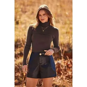 PRETTYGARDEN Women's Fall Fashion Turtleneck Pullover Sweaters Casual Long Sleeve Cable Knit Fitted Jumper Tops (Coffee,Medium)