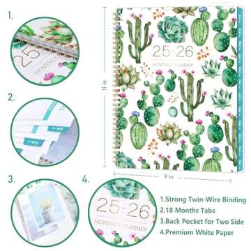 2025-2026 Monthly Planner/Calendar - Monthly Planner 2025-2026, July 2025 - December 2026, 9" x 11", Monthly Calendar 2025-2026 with Tabs, Note Pages, Holidays, Back Pocket