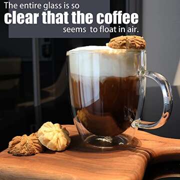 PunPun Large Coffee Cup Set of 1, Glass Mug for Hot Beverages & Iced Coffee, Double Wall Glass Coffee Mug,17 oz 500ml