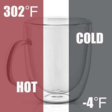 PunPun Large Coffee Cup Set of 1, Glass Mug for Hot Beverages & Iced Coffee, Double Wall Glass Coffee Mug,17 oz 500ml