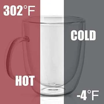 PunPun Large Coffee Cup Set of 1, Glass Mug for Hot Beverages & Iced Coffee, Double Wall Glass Coffee Mug,17 oz 500ml