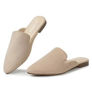 MUSSHOE Women’s Stylish Mules - Comfortable Pointed Toe Slip-Ons in Beige