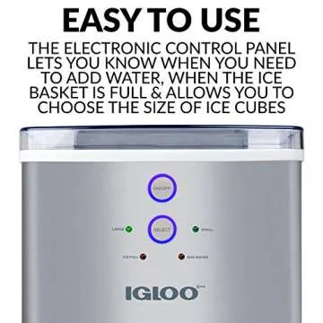 Igloo ICEB33SS Large-Capacity Stainless Steel Automatic Portable Electric Countertop Ice Maker Machine, 33 Pounds in 24 Hours, 9 Cubes Ready in 7 minutes, With Scoop and Basket