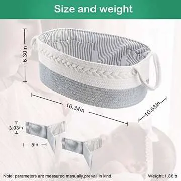 Lzellah Baby Diaper Caddy Organizer - Extra Large Nappy Caddy Rope Nursery Storage Bin - Baby Basket with 8 Pockets, 5 Compartments and 2 Removable Dividers