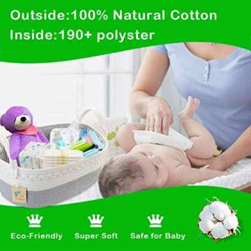 Lzellah Baby Diaper Caddy Organizer - Extra Large Nappy Caddy Rope Nursery Storage Bin - Baby Basket with 8 Pockets, 5 Compartments and 2 Removable Dividers
