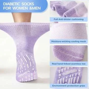 Bulinlulu Diabetic Socks with Grippers for Men Women -6 Pairs Non Binding Diabetic Ankle Slipper Socks Size 6-9 9-12(Bright-Large)