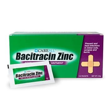 CareAll Bacitracin Antibiotic Zinc Ointment 0.9gr Foil Packet - 144 Pack for Minor Injuries