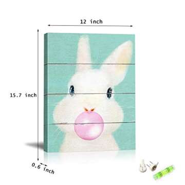 BOLUO Bunny Wall Art for Nursery Cute Baby Animals Canvas Painting Framed Blowing Bubbles Prints Pic...