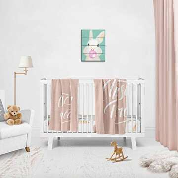 BOLUO Bunny Wall Art for Nursery Cute Baby Animals Canvas Painting Framed Blowing Bubbles Prints Pictures Children Kids Room Decor 12x16in (PP-Rabbit)