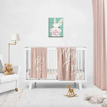 BOLUO Bunny Wall Art for Nursery Cute Baby Animals Canvas Painting Framed Blowing Bubbles Prints Pictures Children Kids Room Decor 12x16in (PP-Rabbit)