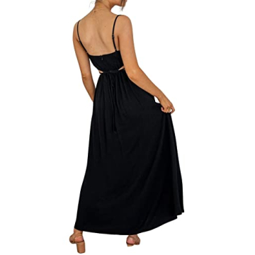 loveimgs Women Summer Hollow Out Ruffle Maxi Dress Cutout Party Spaghetti Strap Beach Flowy Dress (Medium,Black)