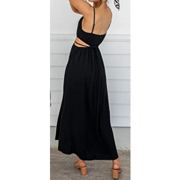 loveimgs Women Summer Hollow Out Ruffle Maxi Dress Cutout Party Spaghetti Strap Beach Flowy Dress (Medium,Black)