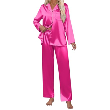 Ekouaer Pajamas For Women Set Silk Pjs 2 Piece Satin Sleepwear Long Sleeve Button Down Lounge Sets W...