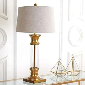 JONATHAN Y JYL4000B-SET2 Set of 2 Table Lamps Hunter 32" Metal/Glass LED Table Lamp Cottage Rustic Bedside Desk Nightstand Lamp for Bedroom Living Room Office College Bookcase, Gold/Clear