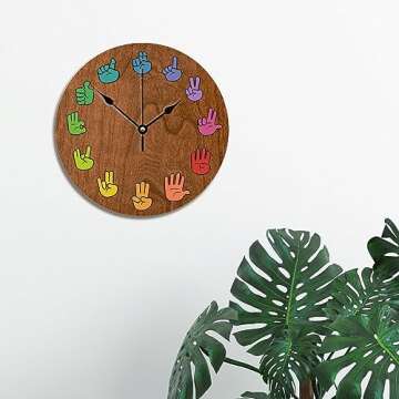 ArogGeld ASL Woodgrain Wall Clock Nursery Wood 10 Silent Non-Ticking Quartz Battery Operated Art for...