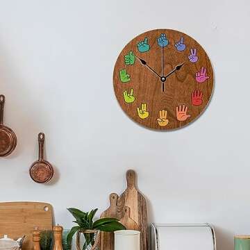 ArogGeld ASL Woodgrain Wall Clock Nursery Wood 10 Silent Non-Ticking Quartz Battery Operated Art for Vintage Farmhouse Living Room Bedroom Office Kitchen Birthday Wedding Gift Multicolor One Size