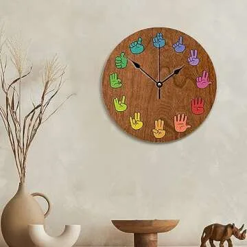 ArogGeld ASL Woodgrain Wall Clock Nursery Wood 10 Silent Non-Ticking Quartz Battery Operated Art for Vintage Farmhouse Living Room Bedroom Office Kitchen Birthday Wedding Gift Multicolor One Size