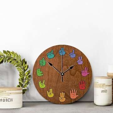 ArogGeld ASL Woodgrain Wall Clock Nursery Wood 10 Silent Non-Ticking Quartz Battery Operated Art for Vintage Farmhouse Living Room Bedroom Office Kitchen Birthday Wedding Gift Multicolor One Size