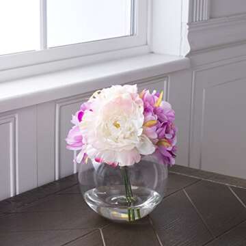 Pure Garden Peony Floral Arrangement with Glass Vase - Pink
