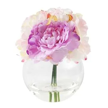 Pure Garden Peony Floral Arrangement with Glass Vase - Pink