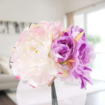 Pure Garden Peony Floral Arrangement with Glass Vase - Pink