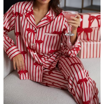 Juakoso Women Christmas Pajamas Sets Cute Silk Satin Lounge Set