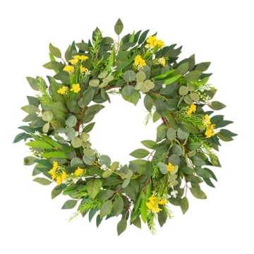 Fuasozy 24 Inch Handmade Eucalyptus Leaf Wreath with Yellow Flowers
