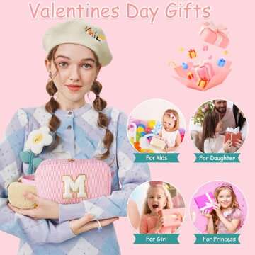 YOOLIFE Birthday Gifts for Girl - Valentines Day Gifts for Kids, Gifts for 5 6 7 8 9 10 11 12 13 14 15 16 Teen Girls Kid, Teen Girl Gifts Trendy Stuff, Teenage Girl Gifts, Initial Makeup Bag M