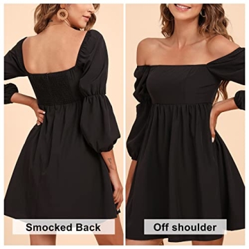 EXLURA Stylish Square Neck Puff Sleeve Dress