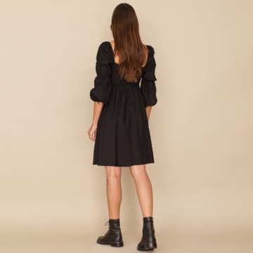 EXLURA Stylish Square Neck Puff Sleeve Dress