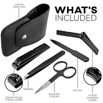 Raytix Nail Clipper Set for Men & Women – Travel Nail Care Kit with Black Stainless Steel Fingerna...