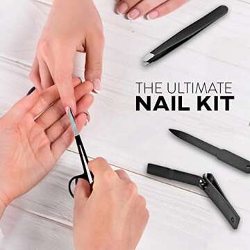 Raytix Nail Clipper Set for Men & Women – Travel Nail Care Kit with Black Stainless Steel Fingernail Clipper & Pedicure Toenail Trimmer, Nail File, Sharp Tweezers & Manicure Scissors Set of 5 (Black)