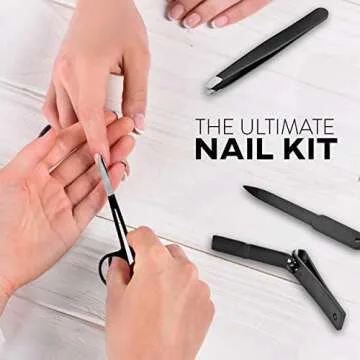 Raytix Nail Clipper Set for Men & Women – Travel Nail Care Kit with Black Stainless Steel Fingernail Clipper & Pedicure Toenail Trimmer, Nail File, Sharp Tweezers & Manicure Scissors Set of 5 (Black)