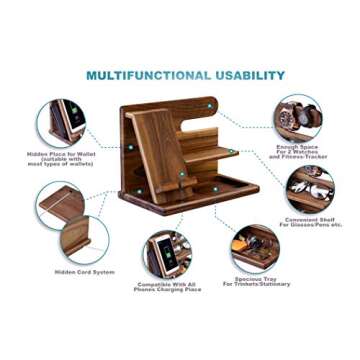 Elegant Walnut Phone Docking Station Organizer Gift