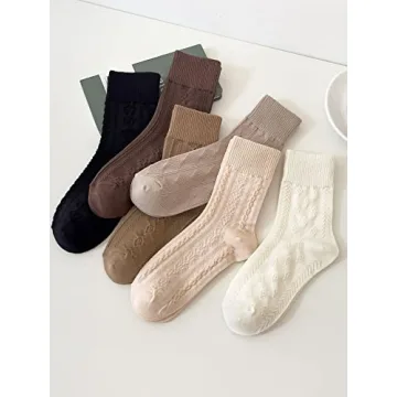 Verdusa Women's 5-Pack Textured Crew Socks Soft Stylish