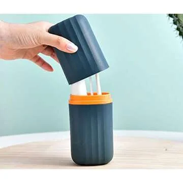 3 in 1 Portable Plastic Travel Toothbrush Case Multifunction Toothpaste Travel Case Holder for Travel, Business, Home, Camping, School Supplies(Dark Blue + Pink)