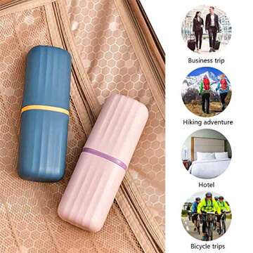 3 in 1 Portable Plastic Travel Toothbrush Case Multifunction Toothpaste Travel Case Holder for Travel, Business, Home, Camping, School Supplies(Dark Blue + Pink)