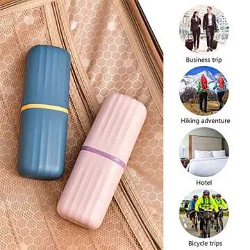 3 in 1 Portable Plastic Travel Toothbrush Case Multifunction Toothpaste Travel Case Holder for Travel, Business, Home, Camping, School Supplies(Dark Blue + Pink)