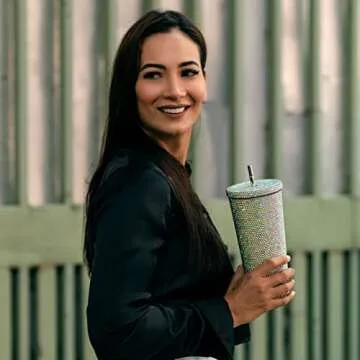 Black Sheep Stainless Steel Bling Cup Silver AB crystal | 25oz Large Handmade Sparkly tumbler with lid and Straw | Glitter Cup