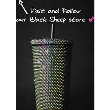 Black Sheep Stainless Steel Bling Cup Silver AB crystal | 25oz Large Handmade Sparkly tumbler with lid and Straw | Glitter Cup