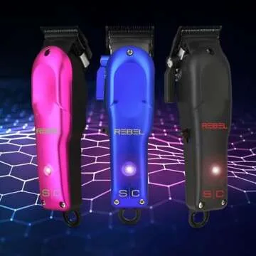 Stylecraft Rebel Professional Super-Torque Cordless Hair Clipper (Modular Lids: Pink, Blue, Black Included), Black Diamond Carbon Fusion Faper Blades