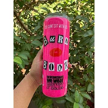 Straw Mean Girls Burn Book 3D Printed Stainless Steel Insulated Coffee Tumbler, Skinny Tumbler Cup With Lid Double Walled Travel Mug for Hot & Cold Drinks