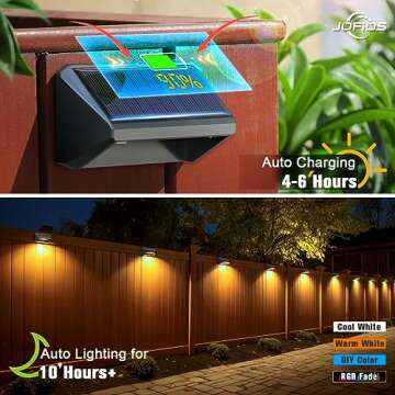 JOFIOS Solar Fence Lights, 8Modes Warm White, Cool White and RGB, Lights Outdoor Waterproof, Solar Power Deck Lights Perfect for Patio, Yard, Wall, Fence, Step. (6pack)