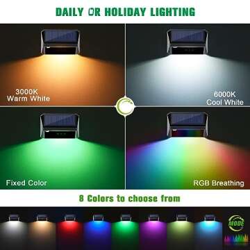 JOFIOS Solar Fence Lights, 8Modes Warm White, Cool White and RGB, Lights Outdoor Waterproof, Solar Power Deck Lights Perfect for Patio, Yard, Wall, Fence, Step. (6pack)