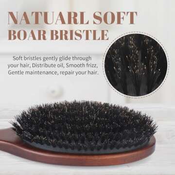 BRUSHZOO Boar Bristle Hair Brush, Hair Brushes for Women Men Kid Detangle, Hairbrush for Fine Short Thin Hair Type Keep Hair Heathy Restore Shine