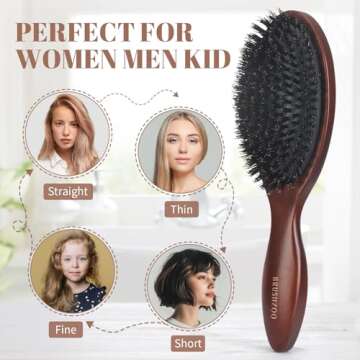 BRUSHZOO Boar Bristle Hair Brush, Hair Brushes for Women Men Kid Detangle, Hairbrush for Fine Short Thin Hair Type Keep Hair Heathy Restore Shine