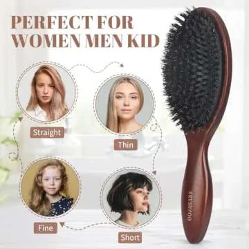 BRUSHZOO Boar Bristle Hair Brush, Hair Brushes for Women Men Kid Detangle, Hairbrush for Fine Short Thin Hair Type Keep Hair Heathy Restore Shine