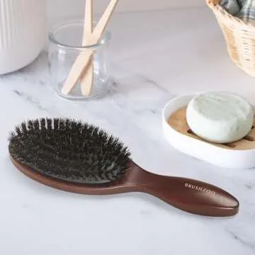 BRUSHZOO Boar Bristle Hair Brush, Hair Brushes for Women Men Kid Detangle, Hairbrush for Fine Short Thin Hair Type Keep Hair Heathy Restore Shine