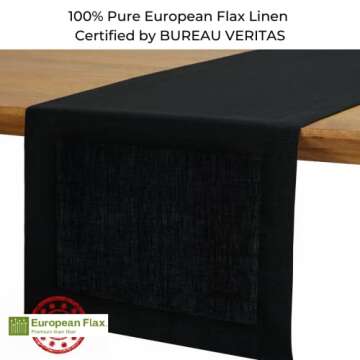 D'Moksha Homes Linen Table Runner 14 x 72 Inch - 100% Pure Linen Black Table Runner - Machine Washab...