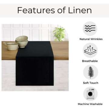 D'Moksha Linen Table Runner 14x72 Inch Black - 100% Pure Linen